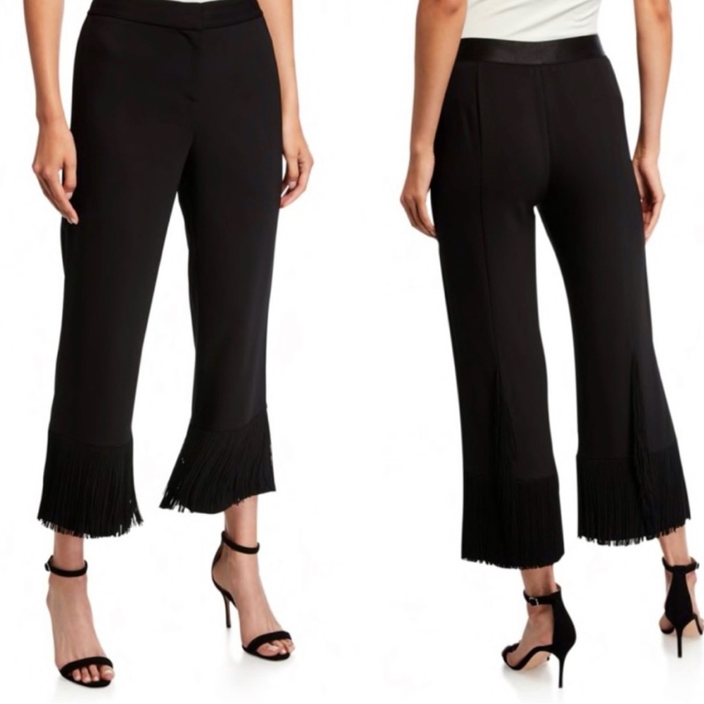 Kobi Halperin Karen Fringe Cuff Crop Black Pants Trousers NWOT
